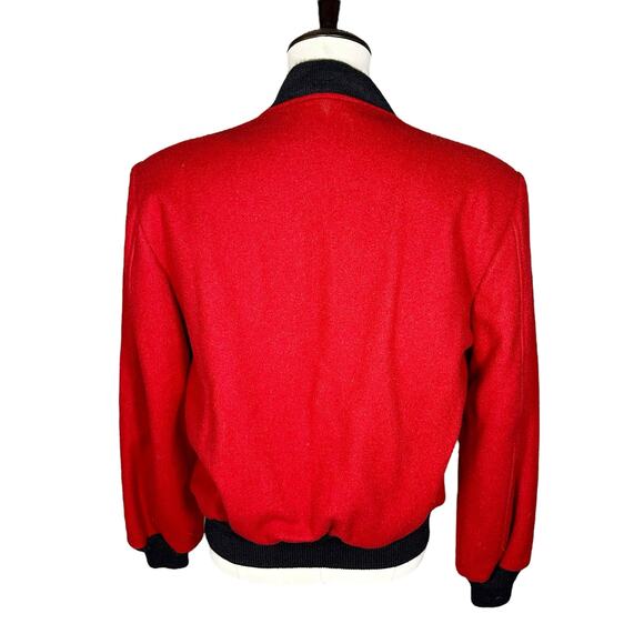 Le Tigre | Men | Vintage 80s Red Wool Felt Bomber Jacket | Size 38 Small - Picture 2 of 11
